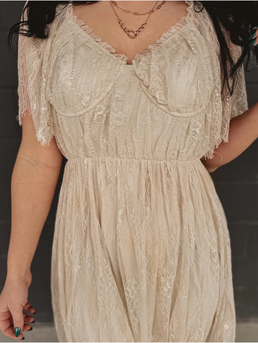 Wishlist Sheer Lace Maxi Dress in Ivory - Picture 2 of 6